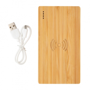 Logo trade promotional gifts image of: Bamboo 4.000 mAh wireless 5W Powerbank
